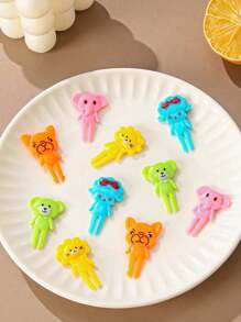 10入組卡通動物設計迷你水果叉可愛創意便當盒裝飾叉小甜點叉卡通牙籤
