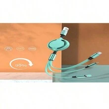 1入透明縮緊式3合1數據線,適用於蘋果、type-c和安卓設備 - 粉色 - 查看 1