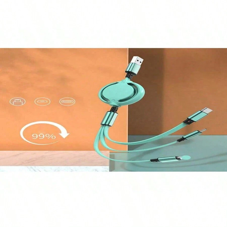 1入透明縮緊式3合1數據線,適用於蘋果、type-c和安卓設備 - 粉色 - 查看 1