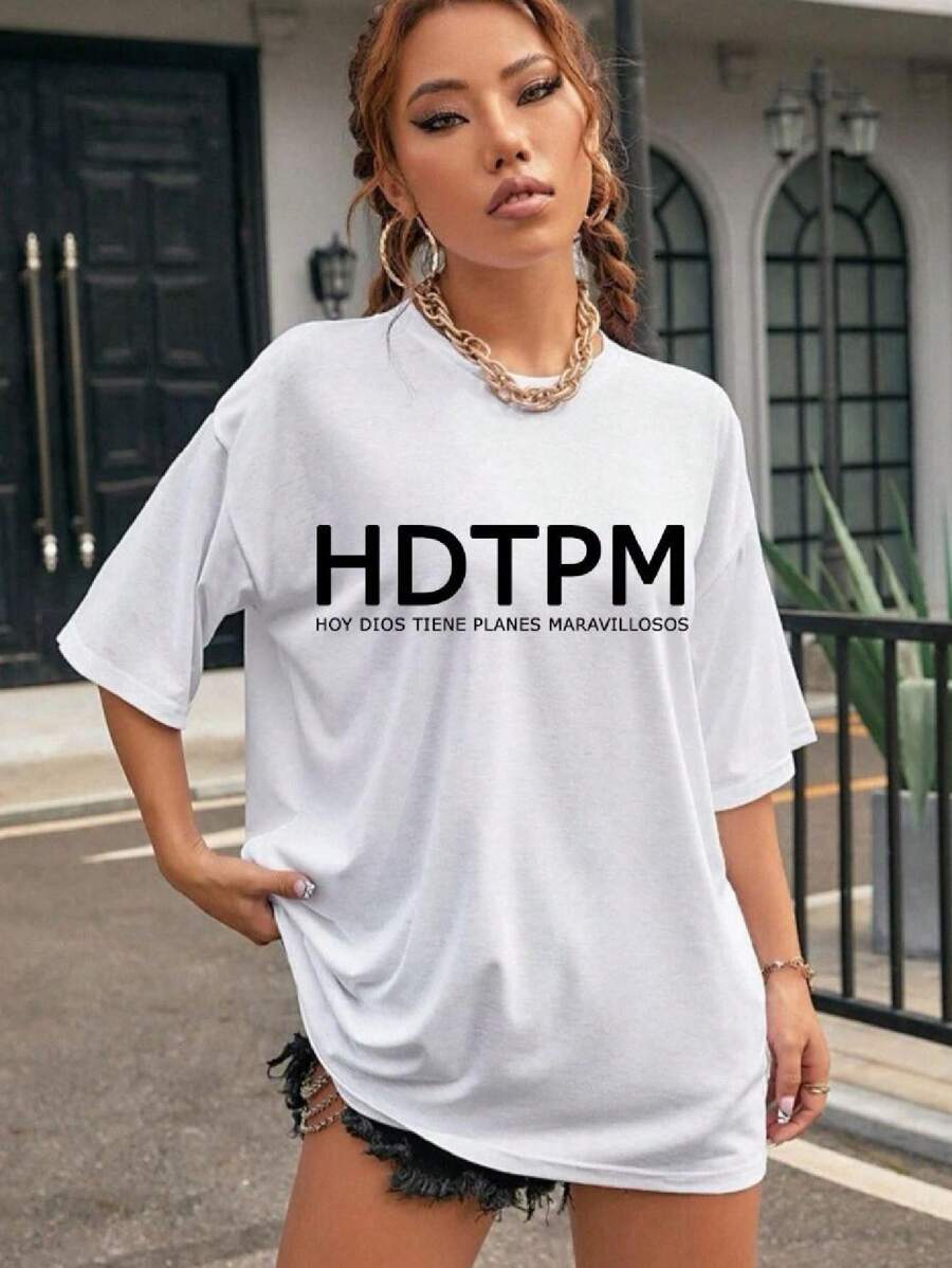 Playera Camiseta sublimada dama, HDTPM hoy dios tiene planes maravillosos, diseño original - Blanco - Ver 1
