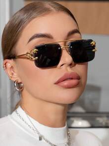 男女通用复古方形飞行员风格无框时尚眼镜，塑料时尚经典装饰，适合户外旅行海滩度假，眼镜 - 彩色 - 查看 7