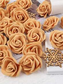 100入組人造玫瑰花頭，具真實感泡沫假玫瑰，適用於DIY婚禮、嬰兒沐浴中心裝飾、派對桌面、家居裝飾。 - 金色 - 查看 3