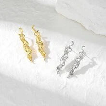 1 件時尚 925 銀混亂半臉耳環適合男女日常佩戴 - 銀色 - 查看 2