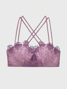 Women's Purple Lace Bra, Push Up & Cross Back, Sexy Bra Lingerie