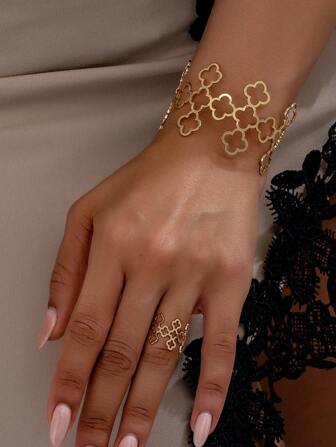 Damsmyckesset: klöverring, armband, perfekt för sommar- och höstresor på gatan Alla hjärtans dag, mamma, mor, mors dag, present