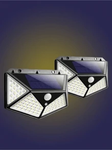 Kit 2 Luminária Solar Parede 100 Led Sensor Presença 3 Funções - 2 Peças - Visão 1