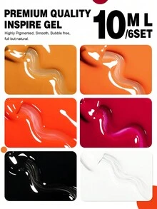 10ML YOKEFELLOW Gel Nail Polish Set, 6pcs Orange Black White Color Hot Seller Semi-Permanent Nail Gel Polish Set For French Nails Soak Off UV Lamp For Women And Girls Nail Art DIY At Home And As A Perfect Gift - Multicolor - View 4
