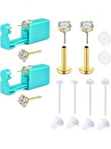 10Pcs Ear Piercing Gun Kit Earring Gun Piercing Kit Earring Gun Piercing Kit Piercing Gun Earrings Studs Ear Piercing Needle Kit With Earrings Silver Gold - Multicolor - View 5