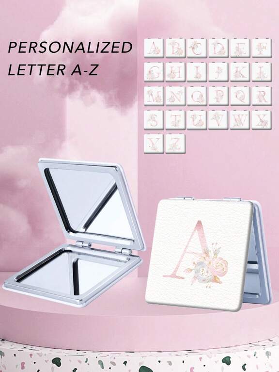 1pc Pink Fresh Letter Series Portable Vanity Mirror Folding Lightweight Ultra Thin Convenient Hand Mirror Silver Nano Electroplated Frame Delicate Details Suitable For Various Occasions Foldable Square Carry On p 36739509