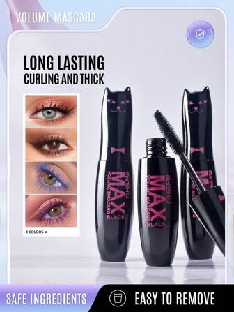 2入組黑色+藍色可愛貓頭造型睫毛膏，持久捲翹效果，10g