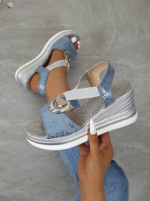Sandalias plataforma de unicolor, ligeras, para mujer. Diseño deslizante, lujosas y de moda. Nueva colección de verano 2025 del diseñador. Zapatos casuales cómodos para mujer, apropiados para viajes, salidas y ocasiones formales. - Celeste - Ver 6