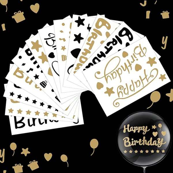 Nuevos stickers de pompones, stickers de fiesta de pastel de cumpleaños feliz, stickers creativos de decoración de globos DIY, stickers de decoración de fiesta
