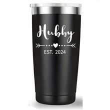 Hubby & Wifey Est 2024 Travel Mug. Valentine's Day Present. Wedding Anniversary Orders. Gift For Couples, Her, Him, Bridal Shower, Husband, Wife, Newlyweds. (20 Oz Black And White)