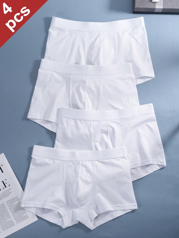 4 Stücke Herren Weiße Boxershorts In Einfarbige