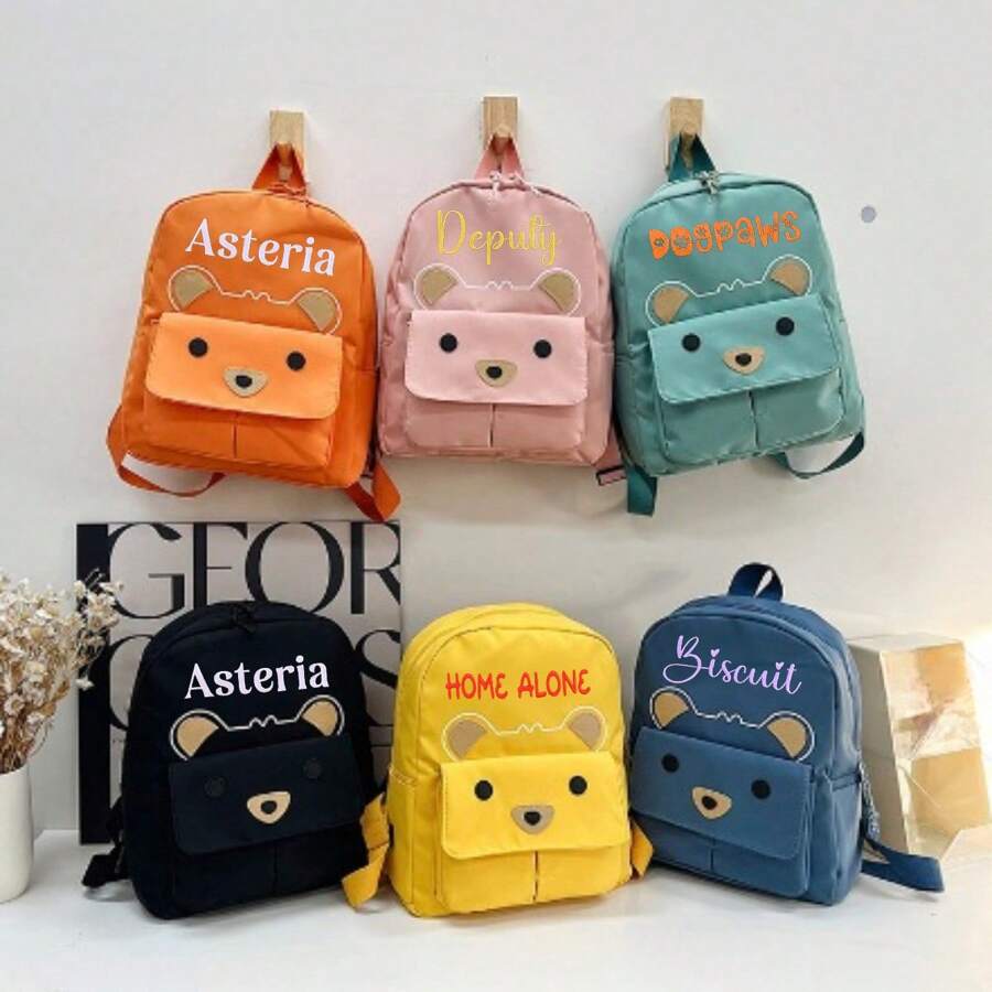 1 pièce Sac à dos en peluche brodé personnalisable avec votre nom, design mignon d'ourson, poche à fermeture éclair, léger, pour garçons filles étudiants, sac à bandoulière multifonctionnel pour femmes, sac d'école/sac à dos de collège, cadeau idéal pour lui, elle, enfants pour anniversaires, remise des diplômes, Noël, hiver, automne, école, extérieur/sorties/voyages/randonnée/stade/sports/escalade, sacs à bandoulière personnalisés pour femmes, confort facile - Noir - Voir 1