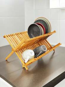 Dish Drainer Natural Bamboo Dishes Wood Kitchen - Rỉ Nâu - Xem 1