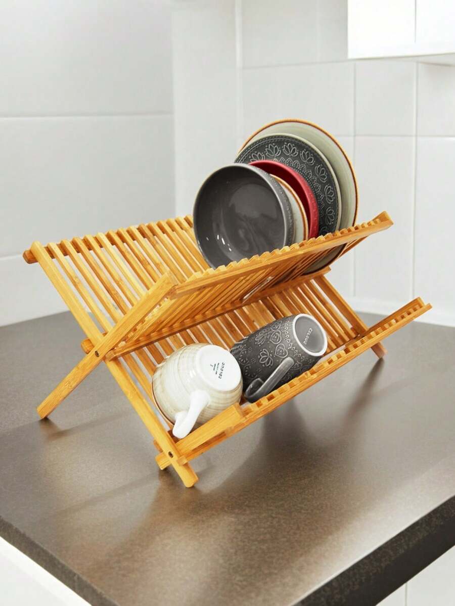 Dish Drainer Natural Bamboo Dishes Wood Kitchen - Rỉ Nâu - Xem 1