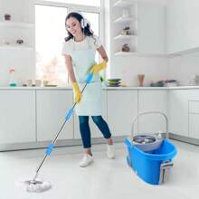Spin Mop And Bucket With Wringer Set On Wheels, 360° Spinning Mop Bucket System With 3 Microfiber Mop Replacement Heads And 61" Stainless Steel Adjustable Handle For Floor Cleaning (Blue) - Blue - View 7