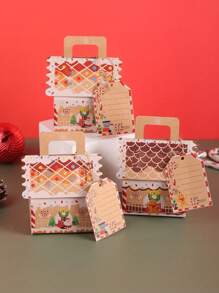 6pcs/Pack Christmas Theme Small House Shaped Gift Boxes, Candy & Gift Packaging Paper Bags With Handle For Party Christmas Decor Christmas Party Favors Christmas Party Supplies Christmas Party Merry Christmas Christmas Eve Christmas Christmas Decorations Christmas Pajamas Christmas Gifts Christmas Decor - Multicolor - View 3