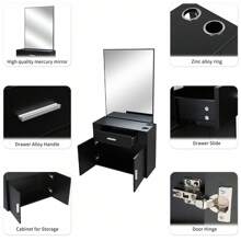 Wall Mount Salon Station Hair Styling, Barber Salon Stations With Mirror, 1 Storage Cabinet, 1 Drawers, 2 Hair Dryer Holders For Hair Stylist Beauty Spa Equipment - 黑色 - 查看 10