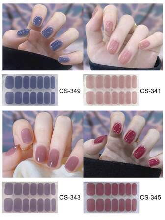 4 Sheet Self-Adhesive Waterproof Long-Lasting 3D Fashionable Gel Nail Wraps Nail Strips Nail Stickers With Nail File Purple