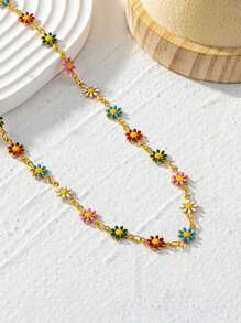 1 pieza Conjunto de collar, pulsera y pendientes de margarita de moda para mujeres, exquisito y elegante, perfecto para atuendos de verano y playa con un diseño juvenil y dulce adecuado para accesorios de regreso a la escuela - Multicolor - Ver 9