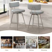Swivel Bar Stools Set Of 2, 26" Modern Counter Height Barstools, Leather Kitchen Stools With Back Footrest Metal Legs, Bar Chairs For Kitchen Island, Cafes, Dining Room - 深灰色 - 查看 5