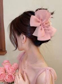 1pc Pink Gentle Mesh Hair Clip For Women, Back Head Hair Claw Hair Accessory, Suitable For Daily Use Pink Accessories Valentine's Day Valentines Hair Clips Hair Jaw Clip Hair Clamps Hair Clutch Hair Catcher Clip, Claw Clip Fall Winter Hair Accessories For Women Bows For Vacation Outfits Woman