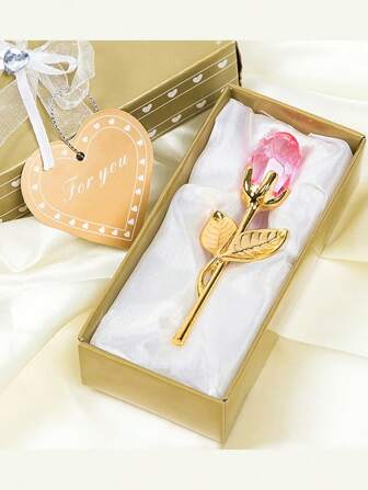 1 pieza Rosa de cristal mini artificial, Caja de regalo de cristal mini con decoración de rosa roja artificial, Regalo para mujeres, Rosa de cristal mini artificial para decoración de boda, fiesta, hogar, oficina y escritorio