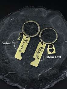 Personalized Stainless Steel Couples' Golden Keychain With Customized Name, High-End Gift For Lovers, Friends, Classmates, And Family Members - Gold - View 2