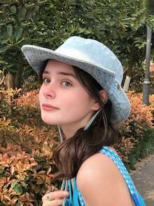 Mũ leo núi cao bồi cũ đã giặt cho nữ, Tấm che nắng và chống nắng phong cách mùa hè, Mũ xô để đi bộ đường dài ngoài trời, Mũ cao bồi phương Tây - Màu xanh nhạt - Xem 1