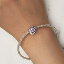 bamoer 1件925纯银莲花心形吊坠,镶嵌紫色锆石水晶,适合女性DIY手链项链饰品,情人节礼物 - 彩色 - 查看 6