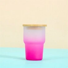 新款昇華漸變色3oz玻璃杯，霧面紋理，帶PP/竹蓋吸管杯 - 彩色 - 查看 12