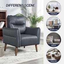 Faux Leather Accent Chair Armchair Overstuffed Living Room Chair Upholstered Comfortable Club Chair Fake Pleather Arm Chairs For Bedroom Office Relaxation Seat Chair With Arms Single Sofa - Navy Blue - View 2