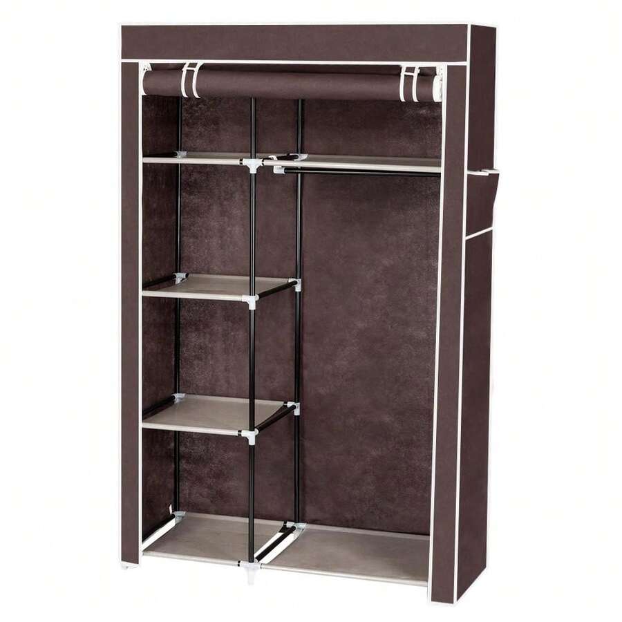 64" Portable Closet Storage Organizer Wardrobe Clothes Rack With Shelves Dark Brown - Brown - View 1