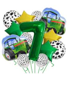 15pcs Party Tractor Green Number Balloon Set, Farm Theme Photo Prop, Christmas - Multicolor - View 11