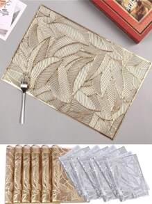 Camino de mesa con diseño de hojas huecas de 1 pieza, camino de mesa rectangular con diseño hueco de PVC minimalista para mesa de cena - Dorado - Ver 3