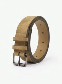 1入組中性卡其色人造皮革時尚腰帶，簡約且百搭，西部牛仔風格，適用於日常穿著和外出 - 卡其色 - 查看 9