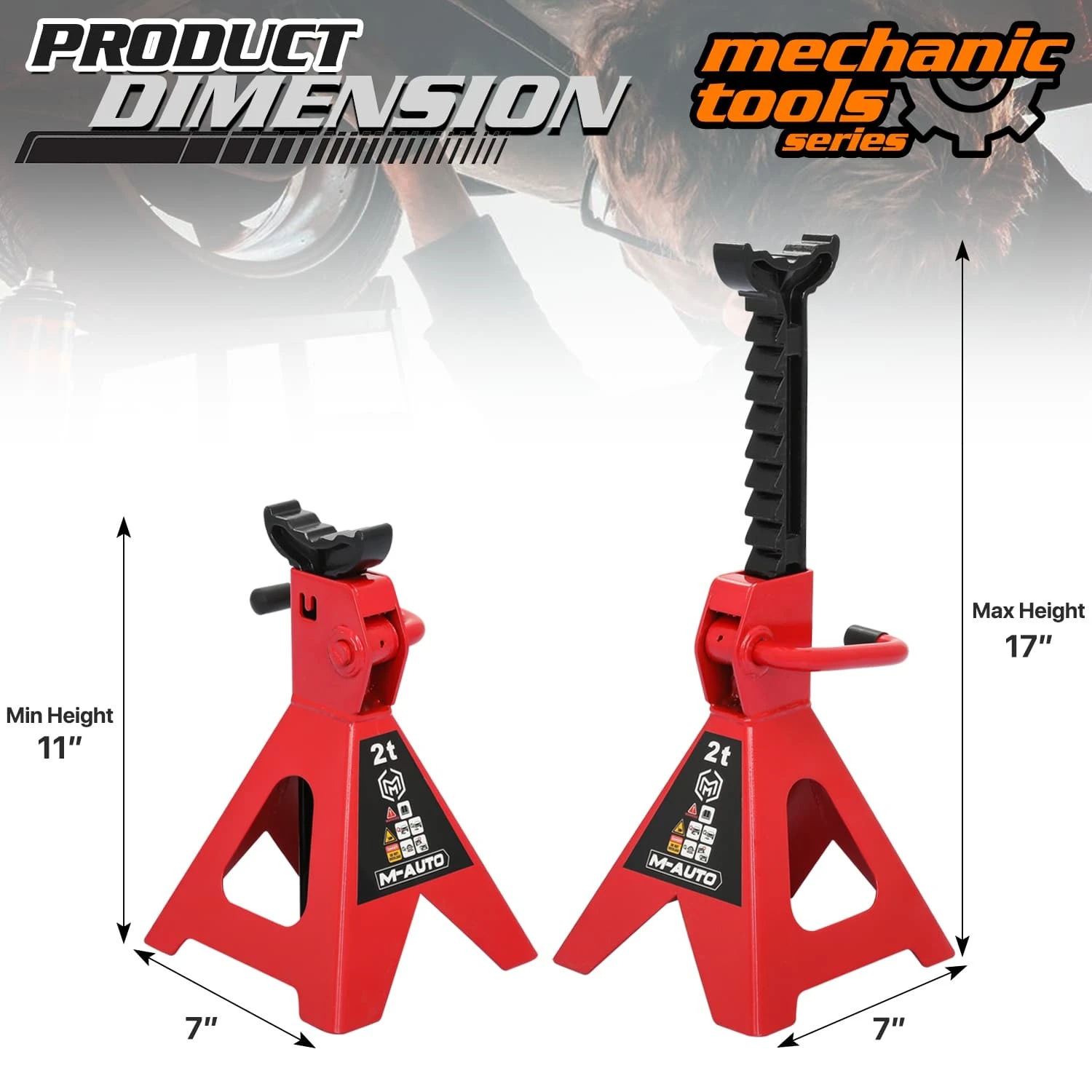 M-AUTO 3PC Jack & Stands Set Heavy Duty Manual Floor Jack With 2 