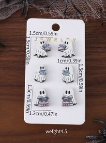 Ensemble de 3 paires de boucles d'oreilles de fantômes de livre mignons pour Halloween pour femmes, clous d'oreille vintage en bois gothique pour la soirée d'Halloween, cadeau pour amateur de livres pour Halloween