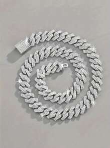 1 件欧美嘻哈项链/手链,水钻时尚男士金属链项链,夏季海滩派对项链/手链 - 菱形 - 查看 12