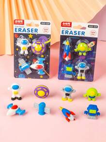 4入組太空主題3D橡皮擦，男孩專用，包括卡通太空人、太空船和外星人設計，可拆卸，創意可愛，是幼稚園小孩理想的生日禮物 - 彩色 - 查看 10