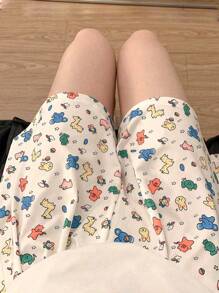 1pc Women Cartoon Animal World Homewear Shorts Leisure Sleep Shorts, Also Can Be Worn Outside