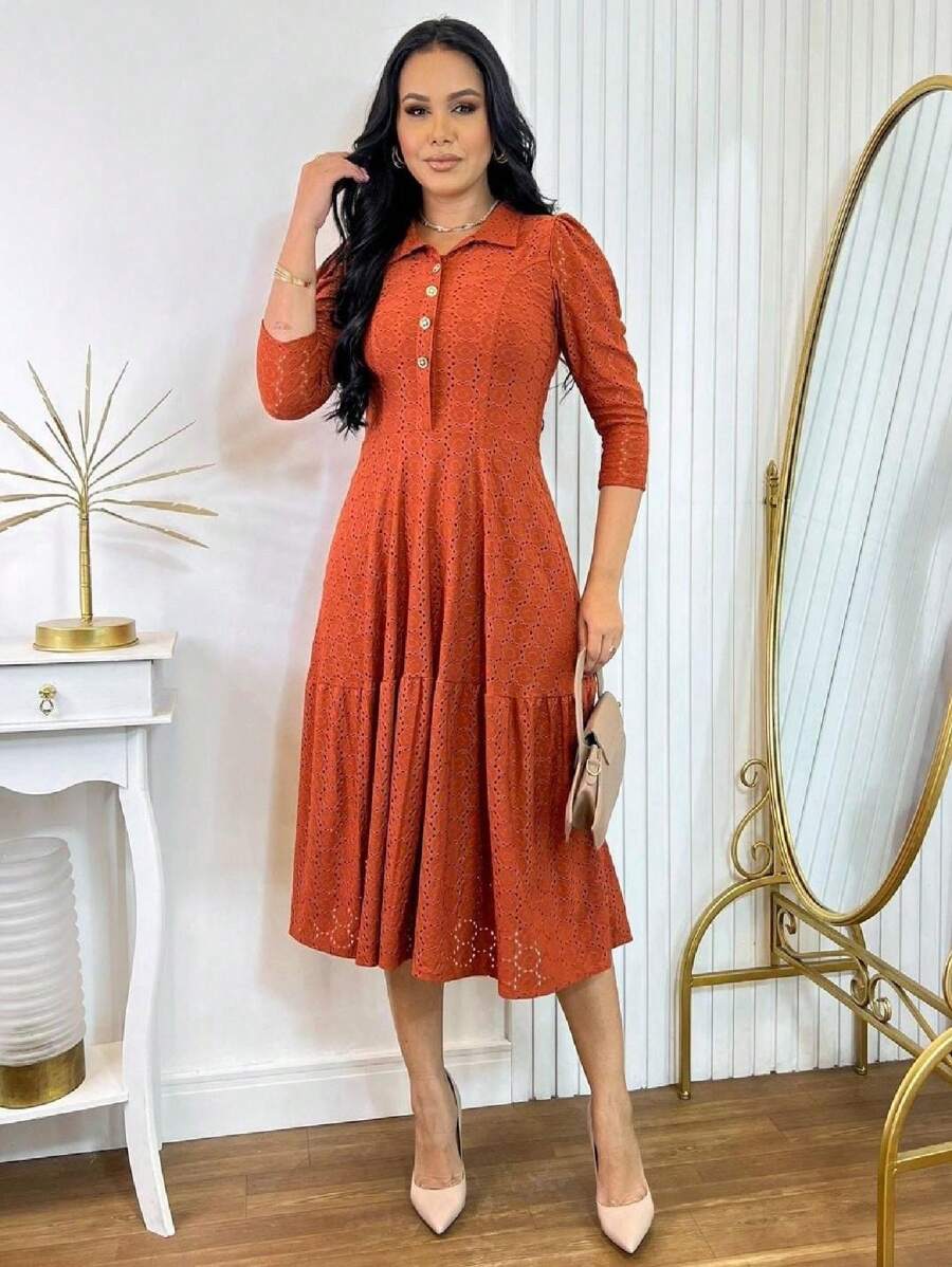 Women Short Dresses - Màu Cam cháy - Xem 1