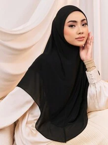 1pc Double-Layered Chiffon Instant Hijab - Black - View 2