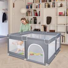 LILIIN Playpen Baby Playpen 127x127x68cm / 150x180x68cm / 180x200x68cm Baby Fence Barrier With Breathable Net Ball Pit - Grey - 180x200x68cm - View 6