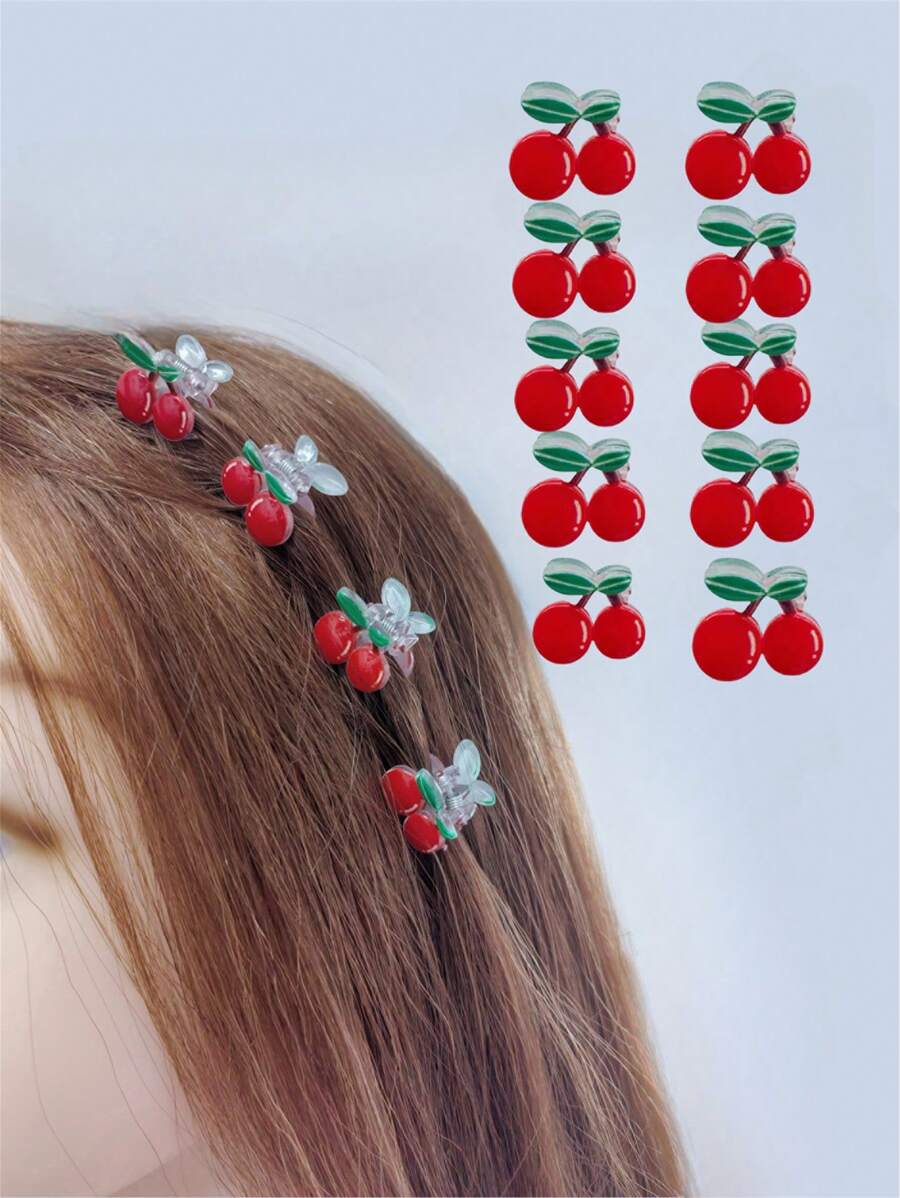 10 chiếc kẹp tóc mini Cherry ngọt ngào thanh lịch có mái lệch, phụ kiện trang trí tóc phong cách đại học, kẹp tóc, kẹp tóc, kẹp tóc, kẹp tóc kẹp tóc, kẹp tóc kẹp tóc