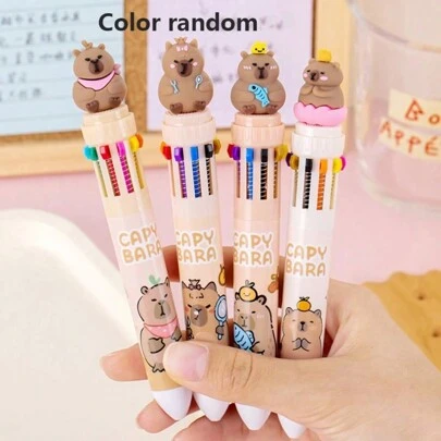 2 piezas Bolígrafos con forma de animal capibara creativos y lindos seleccionados al azar, 10 colores, perfectos para recompensas y regalos para estudiantes, adecuados para uso en la oficina y la escuela.