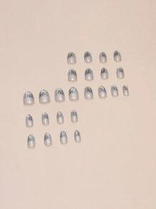 24片卡其貓眼迷幻閃光長杏仁形指甲連1塊甲梳和1支果凍膠 - 彩色 - 查看 3
