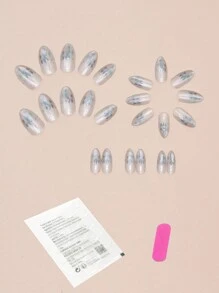 24片卡其貓眼迷幻閃光長杏仁形指甲連1塊甲梳和1支果凍膠 - 彩色 - 查看 2
